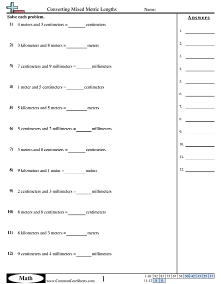 Converting Mixed Metric Lengths Worksheet - Converting Mixed Metric Lengths worksheet